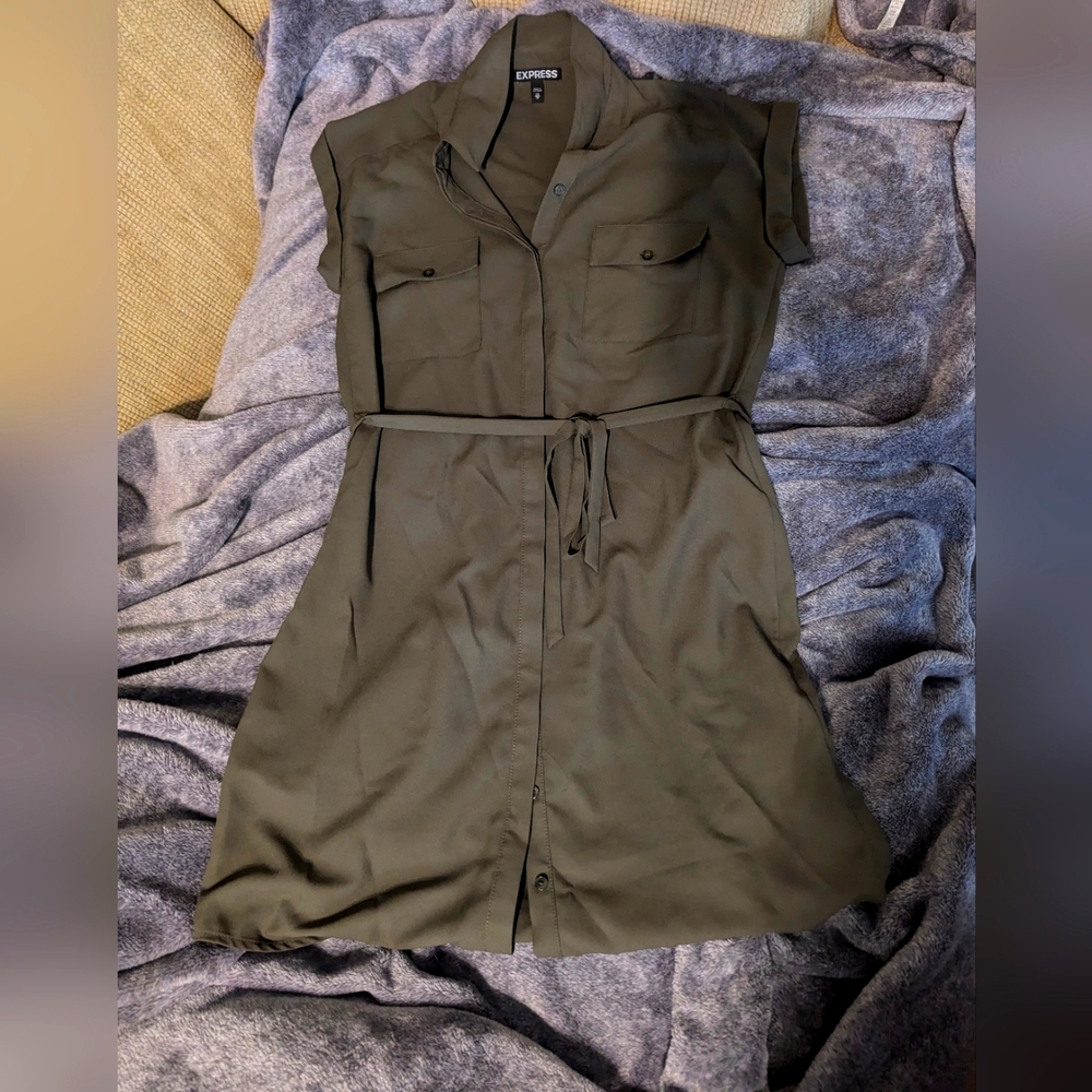 NWOT Express Green Sleeveless Notched Collar Mini Dress